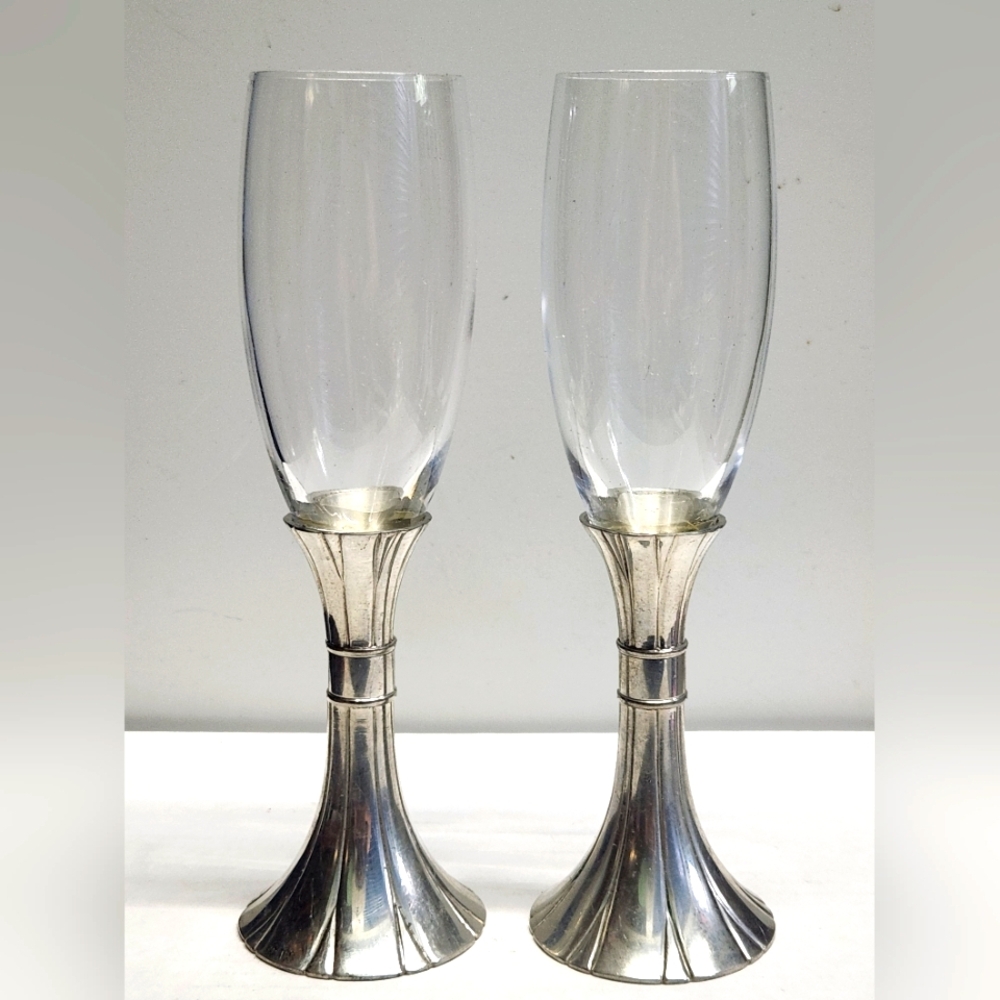 2 Royal Selangor Pewter 1885 Collection Champagne Flutes VTG 2000